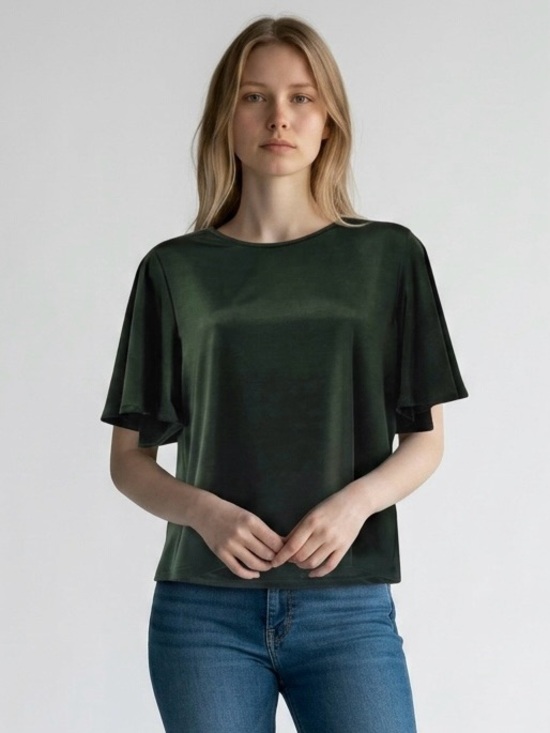 H&M Tops - H&M Emerald Green Flutter Sleeve Blouse Flowy Satin Look Top Small
